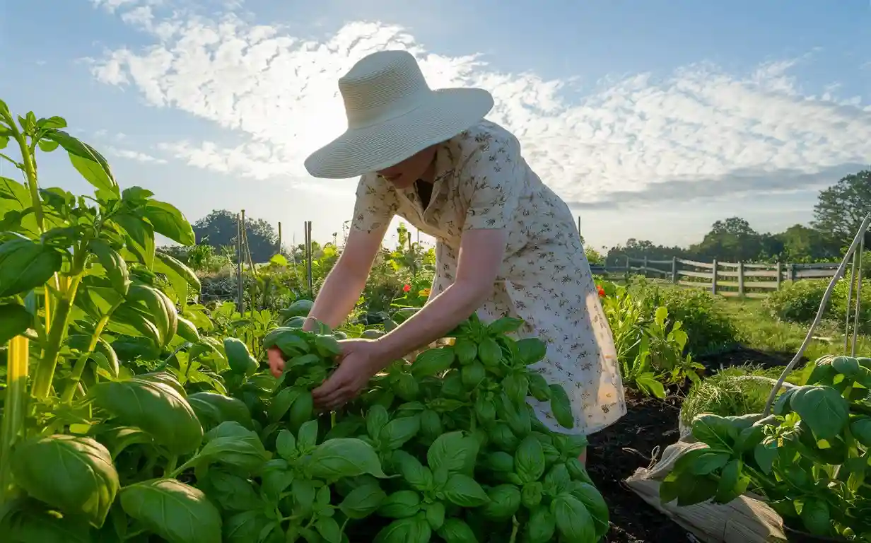 Harvesting Basil in Hot Weather