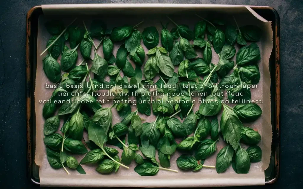 Spread the basil leaves on a baking sheet