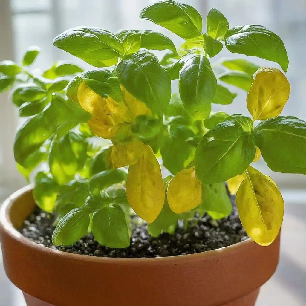 basil plant care yellow leaves