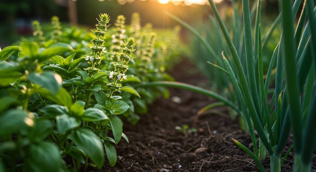 basil and green onion companion planting
