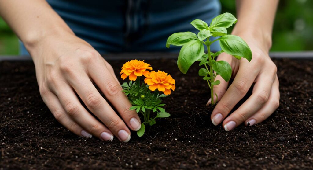 basil and marigold companion planting
