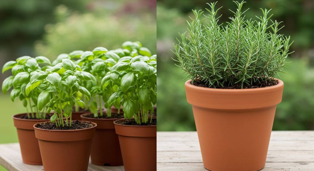 basil and rosemary container gardening
