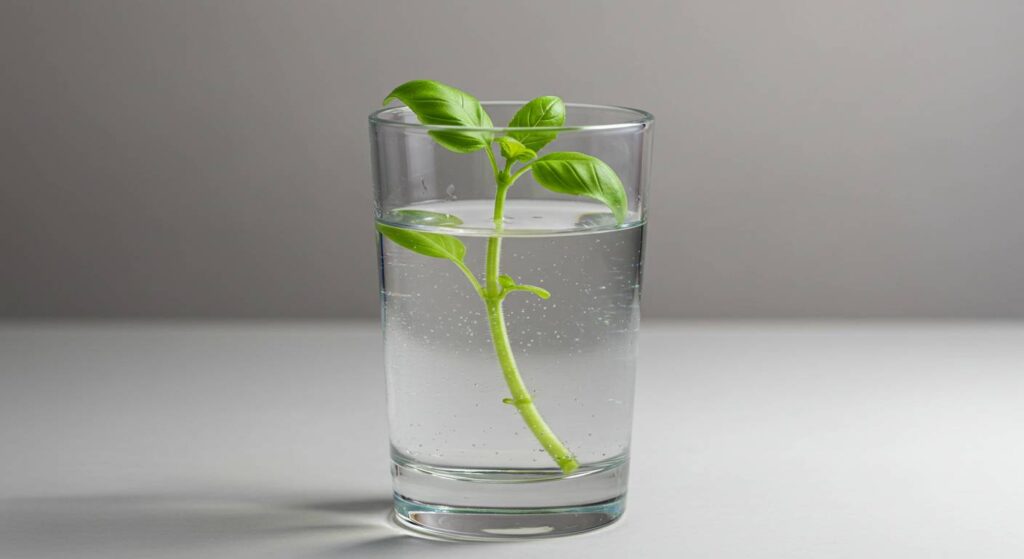 basil in a glass of water