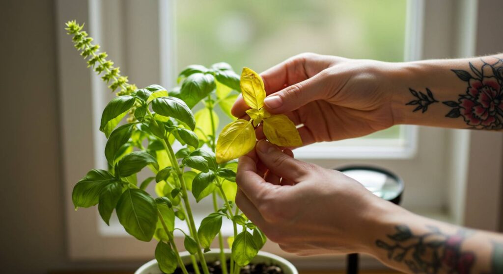 basil leaf discoloration
