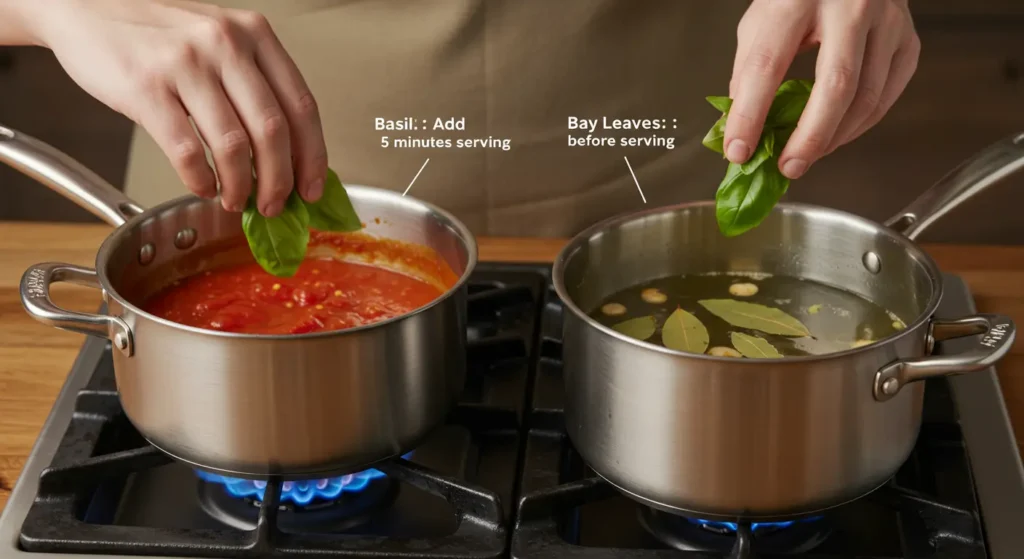 basil or bay leaf for cooking
