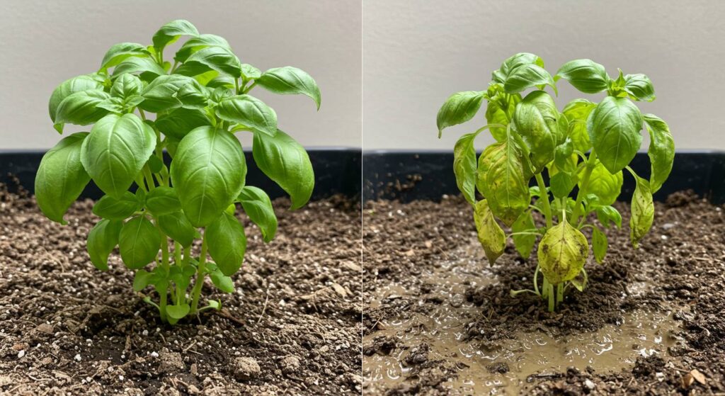 basil overwatered vs underwatered