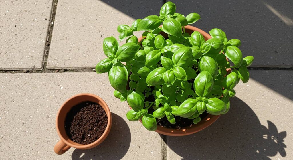 basil plant care coffee grounds

