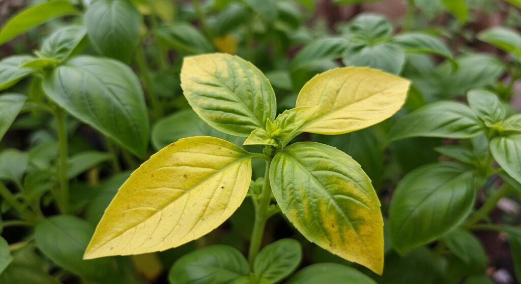 basil plant discoloration