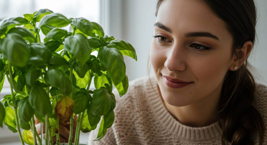 basil plant inside during winter

