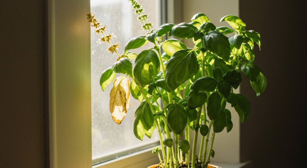 basil plant not thriving indoors
