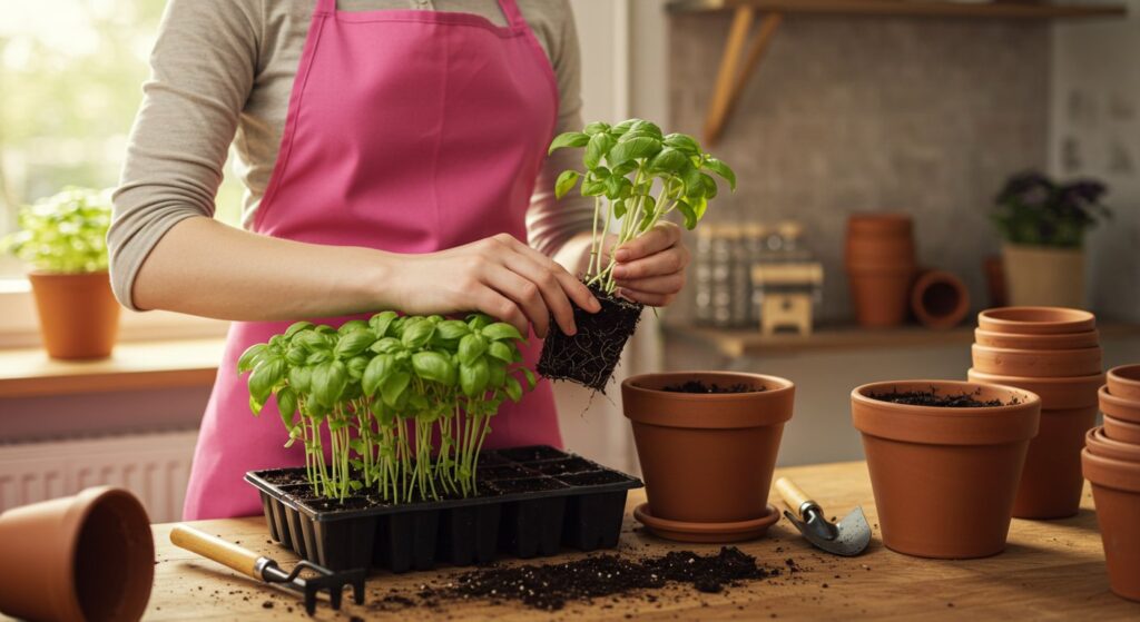 basil plant overcrowding in containers
