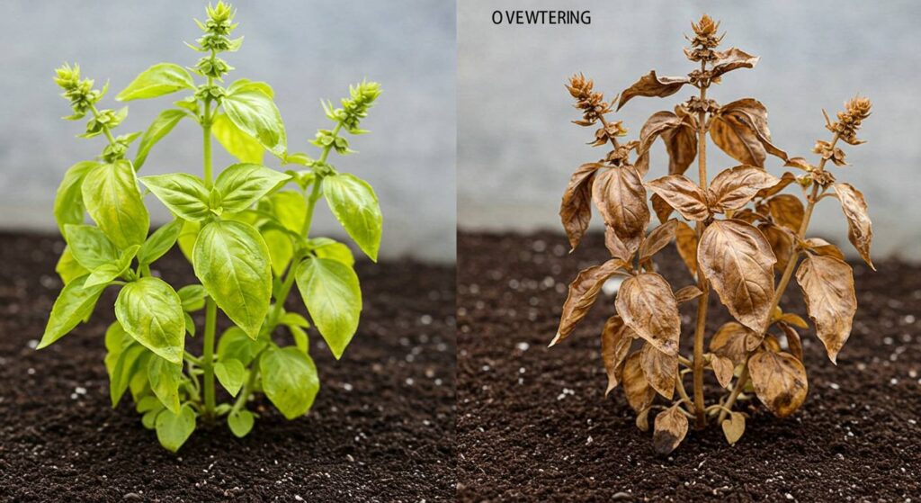 basil plant overwatering
