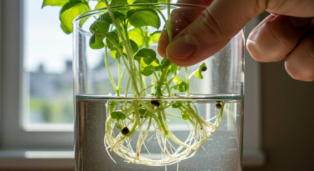 basil roots in water