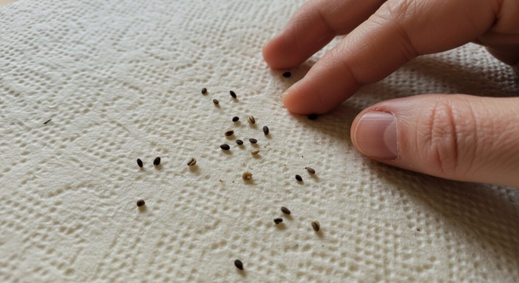 basil seeds in paper towel
