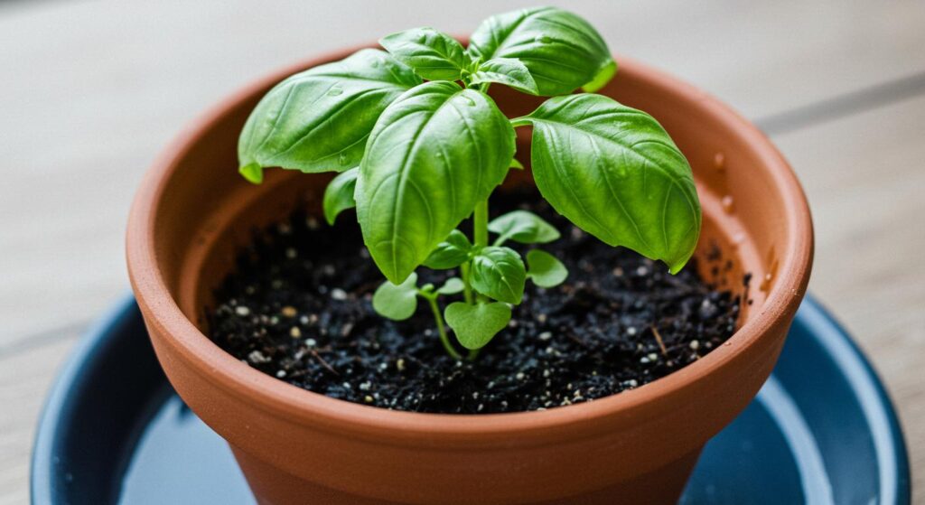 bottom watering basil
