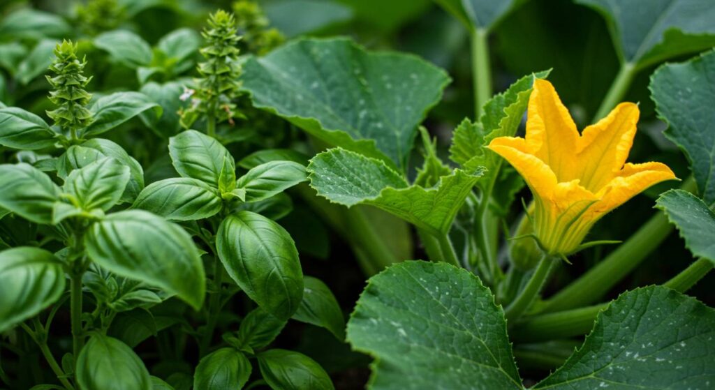 can basil grow with squash
