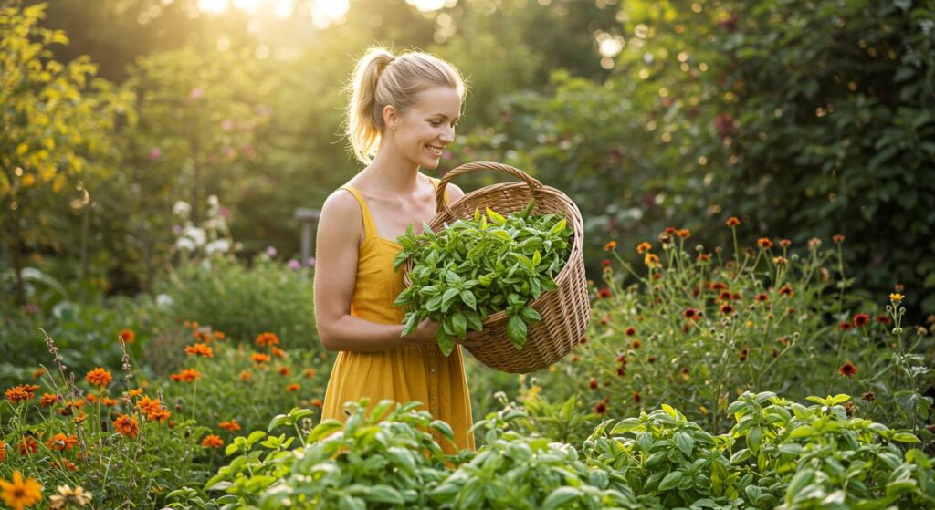 cooking with garden basil
