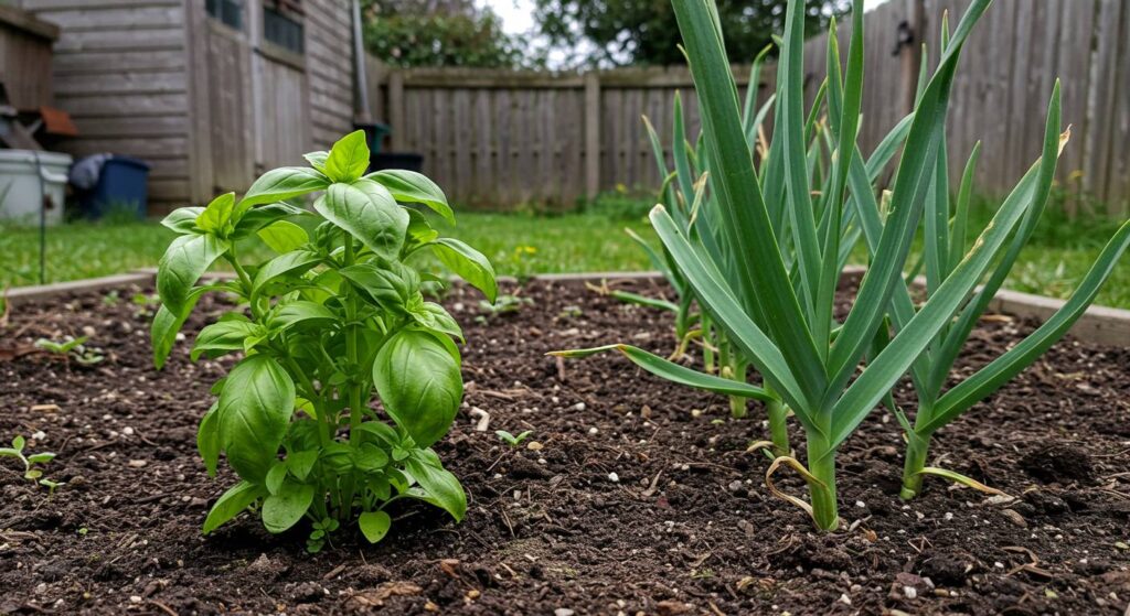 does garlic affect basil growth