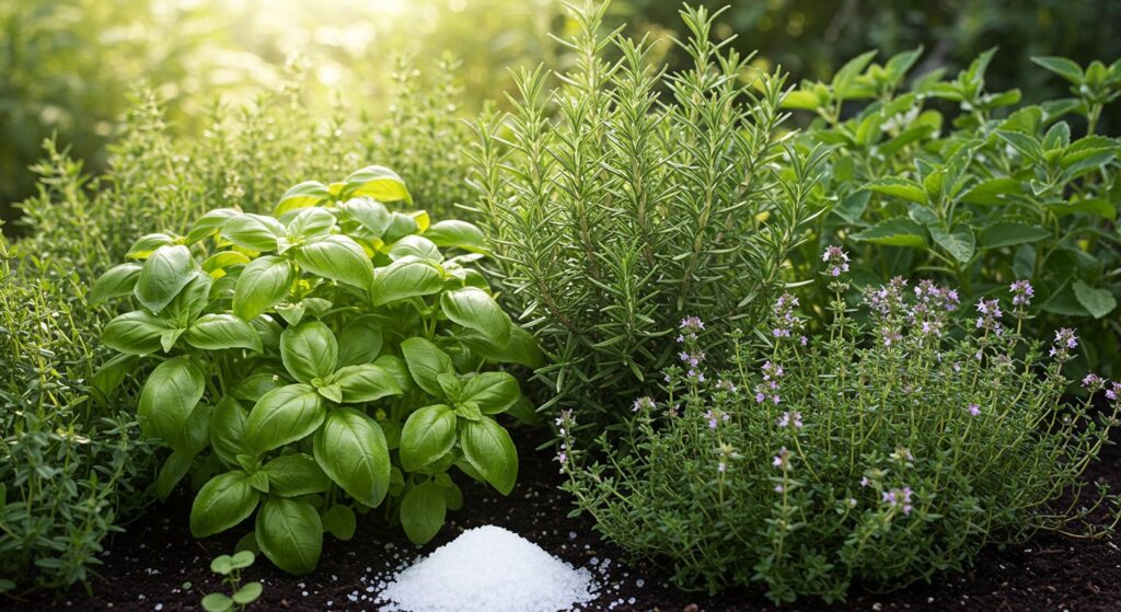 epsom salt and herb plants
