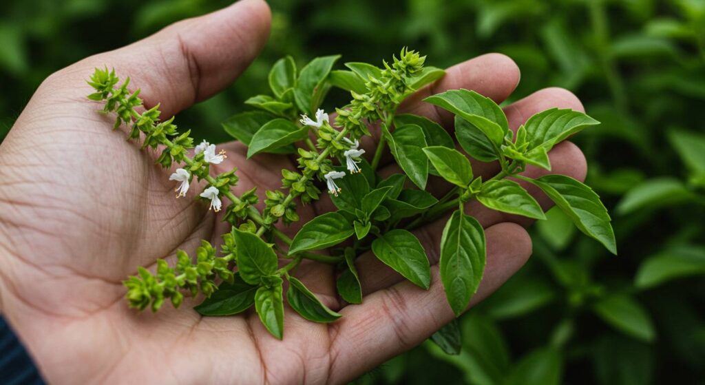 flowering basil harvest