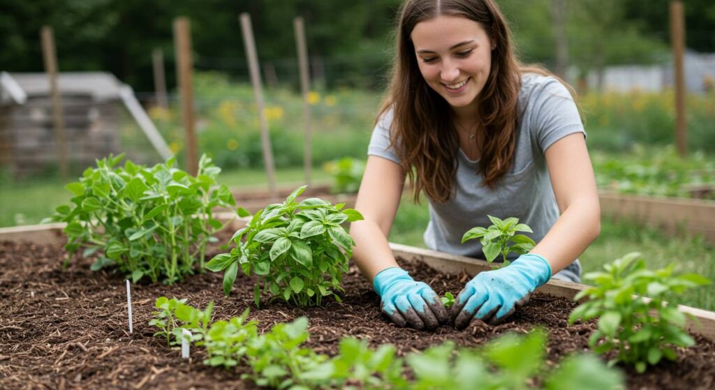 growing basil with green beans
