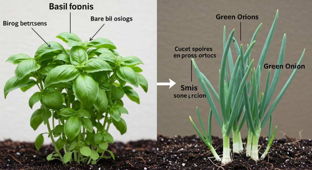 growing basil with scallions
