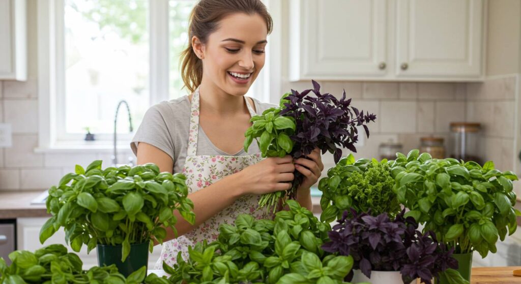 handling a lot of basil
