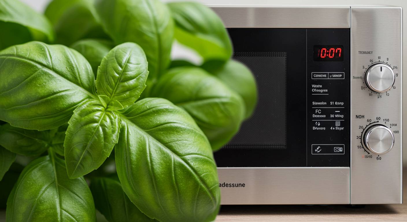 how to dry basil leaves in microwave