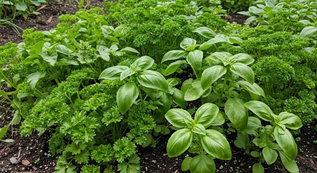 mixing basil and parsley