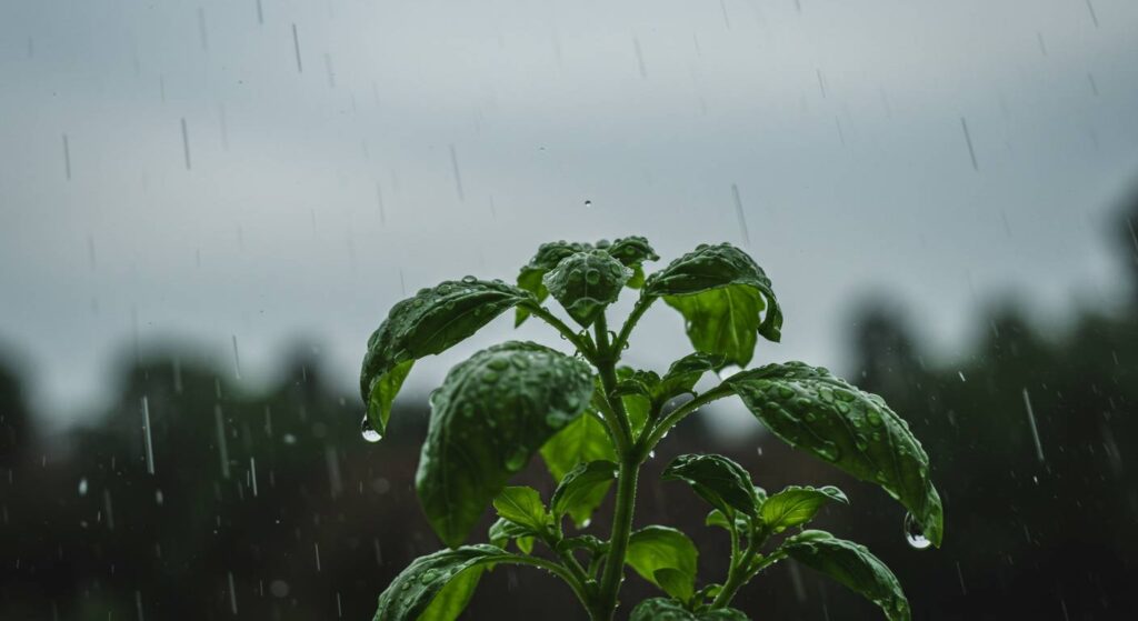 can oudoor planted basil be overwatered by rain