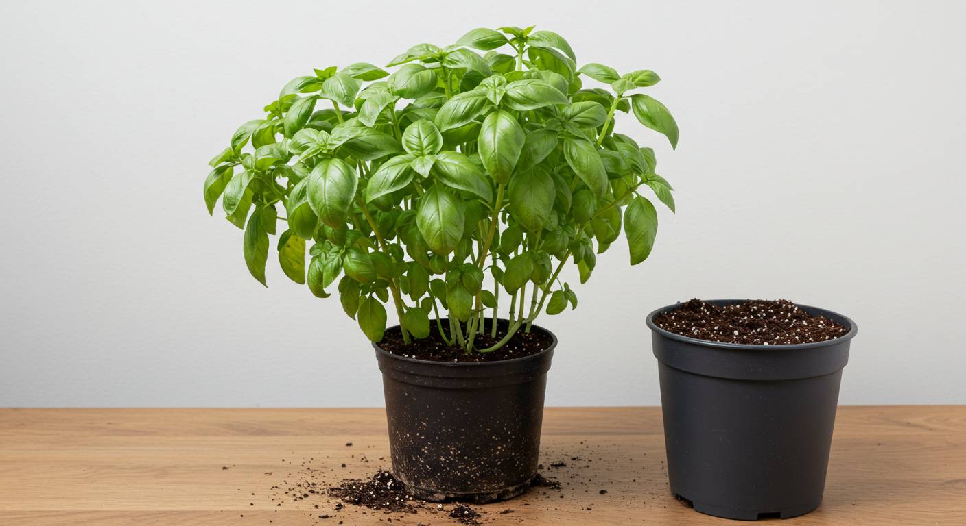 repotting basil plant