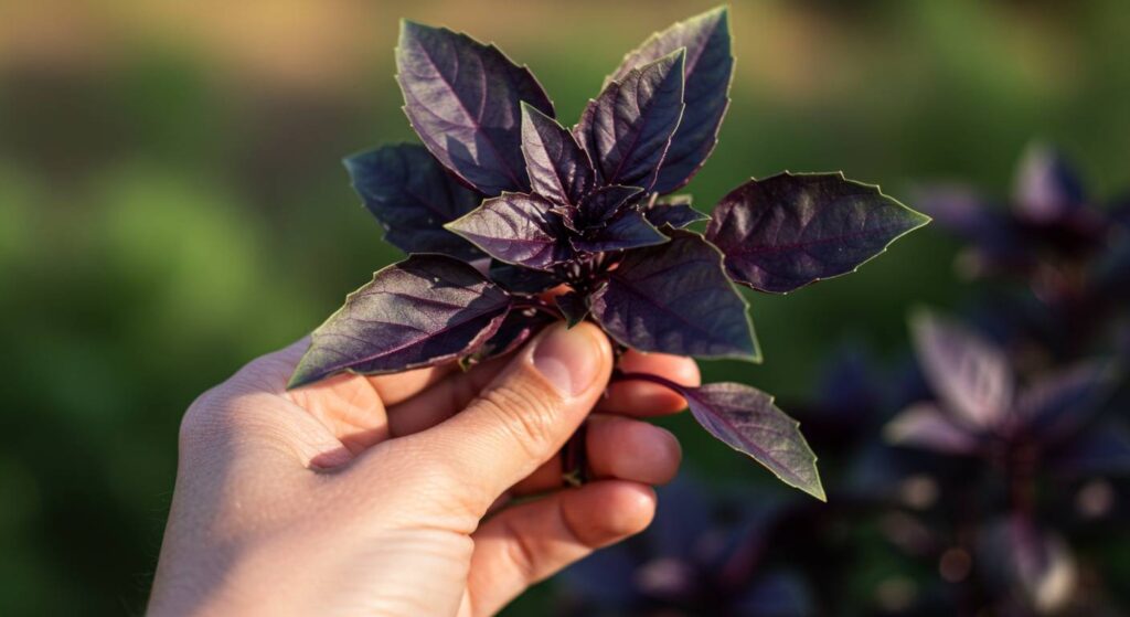 picking purple basil
