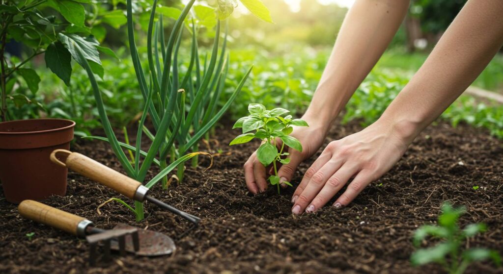 planting basil next to garlic
