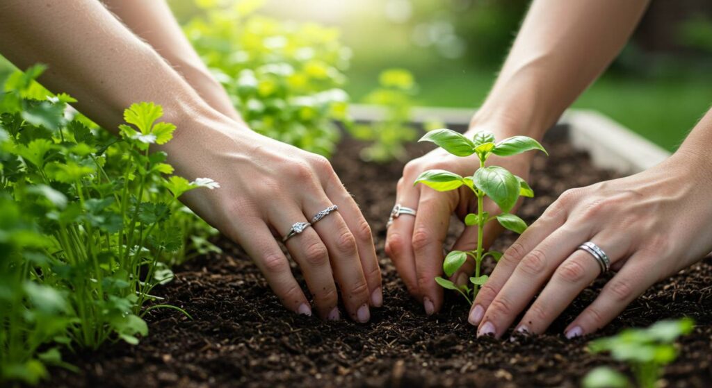 planting basil with cilantro
