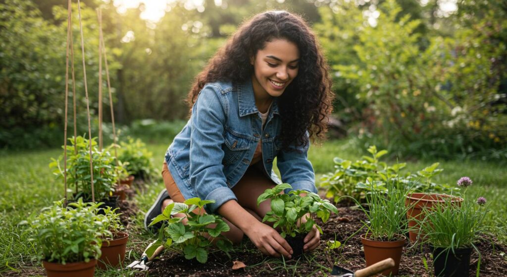 planting herbs near strawberries
