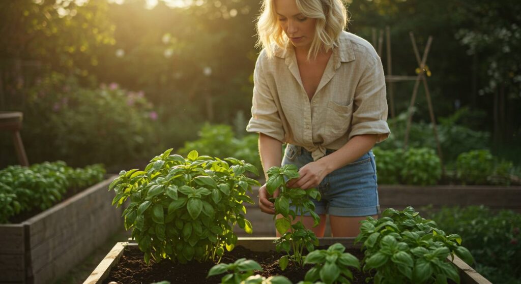 planting hydroponic basil in garden
