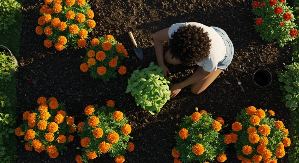 planting marigolds around basil
