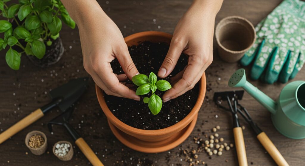 potting basil plants
