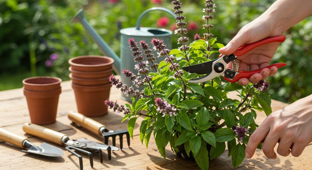 prune thai basil flowers
