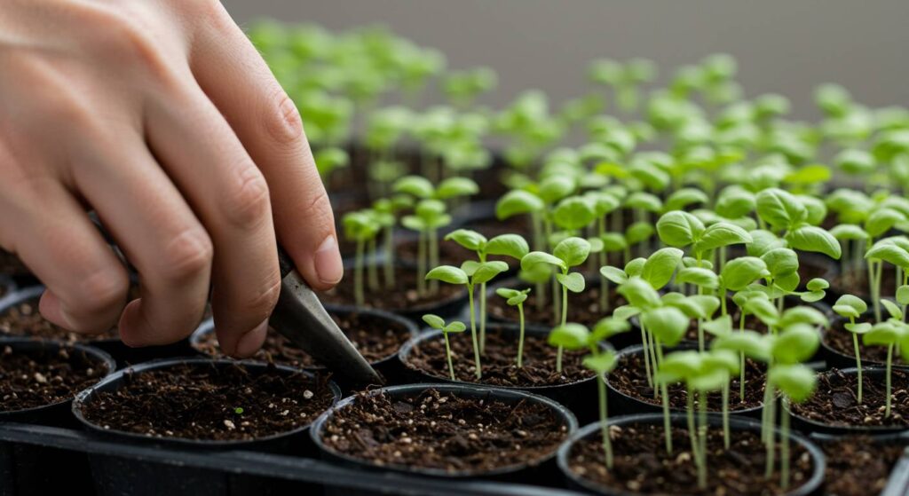 repotting basil seedlings
