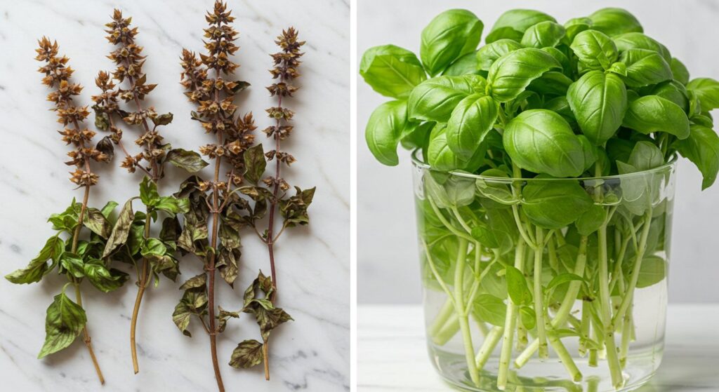 reviving basil in water
