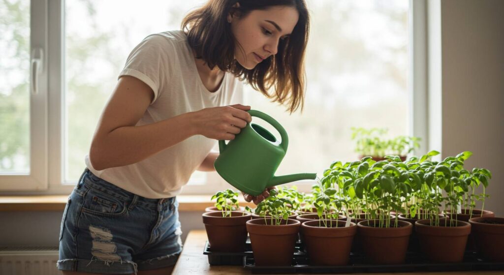 starting basil seedlings
