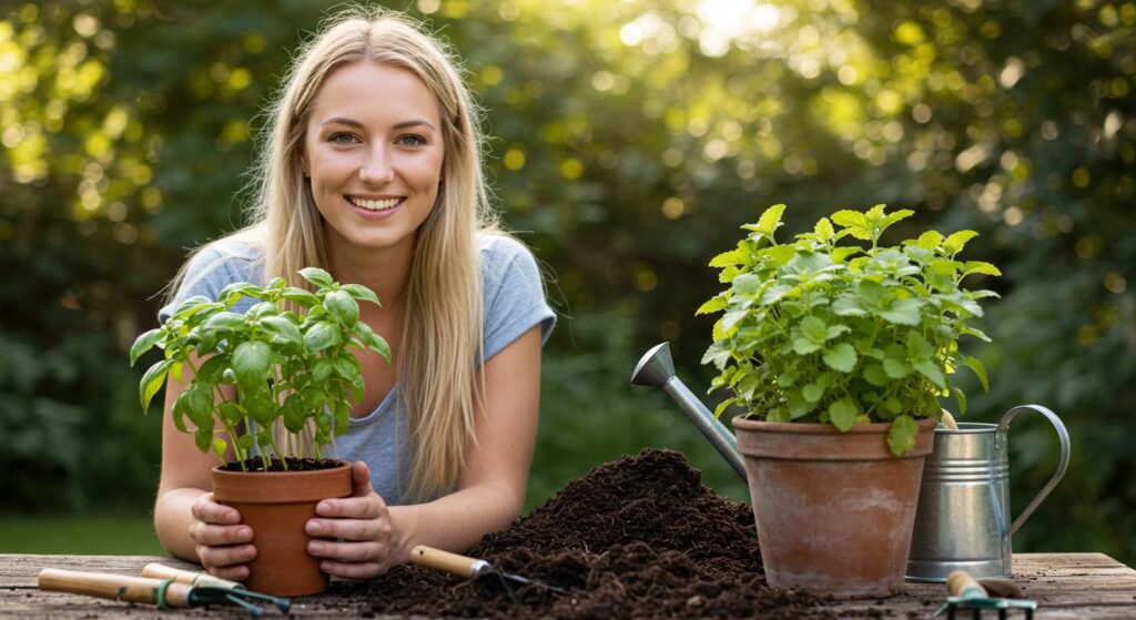 successful basil and lemon balm planting

