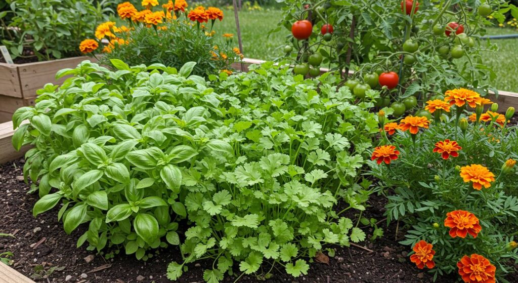 suitable companions for basil and cilantro
