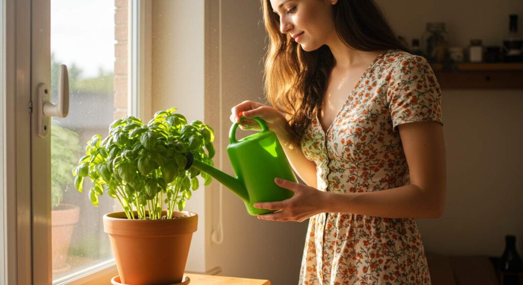 taking care of basil plant
