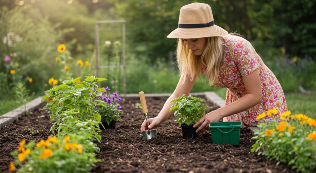 transplanting basil young plants
