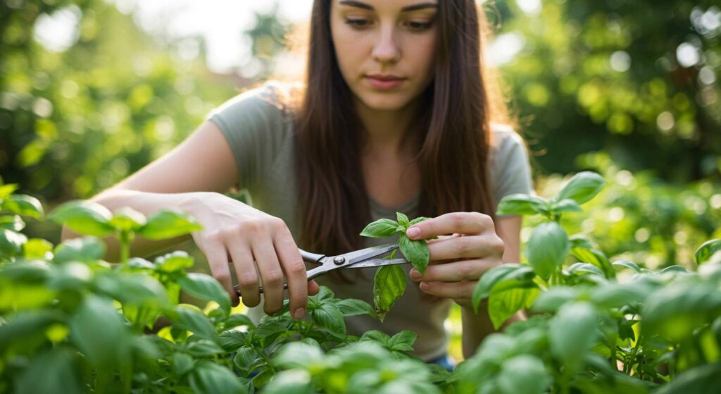 trimming basil that is wilting
