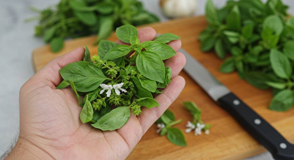 using basil flowers
