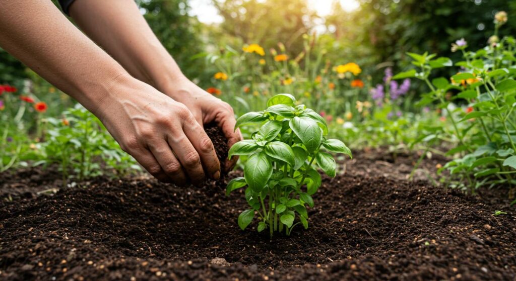 using coffee grounds with basil
