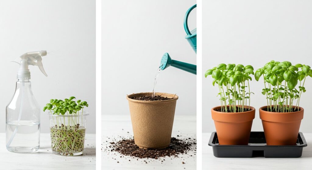 watering basil seeds after planting
